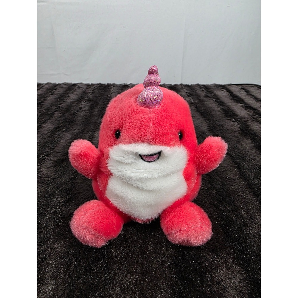 Aurora Palm Pals Nia Narwhal Pink Plush Stuffed Animal Glitter Horn 5 inch